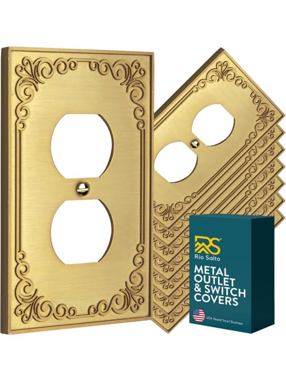 Elegant Gold Decorative Outlet Covers & Light Switch Plates - 8 Pack, Midsize